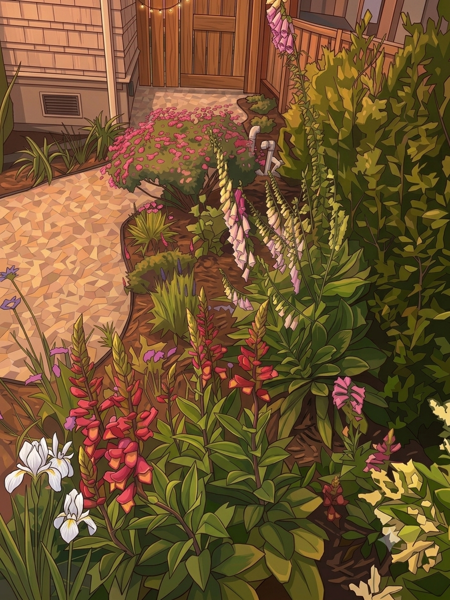A diverse mixed flower bed